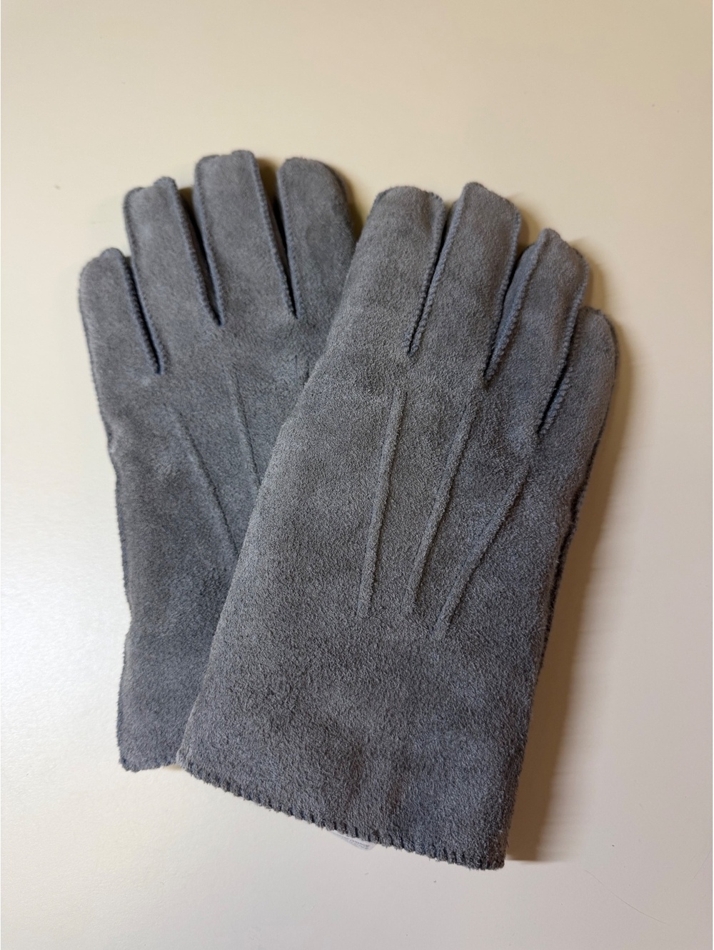 Gray Genuine Cowhide Leather Gloves with Acrylic Lining Size L
